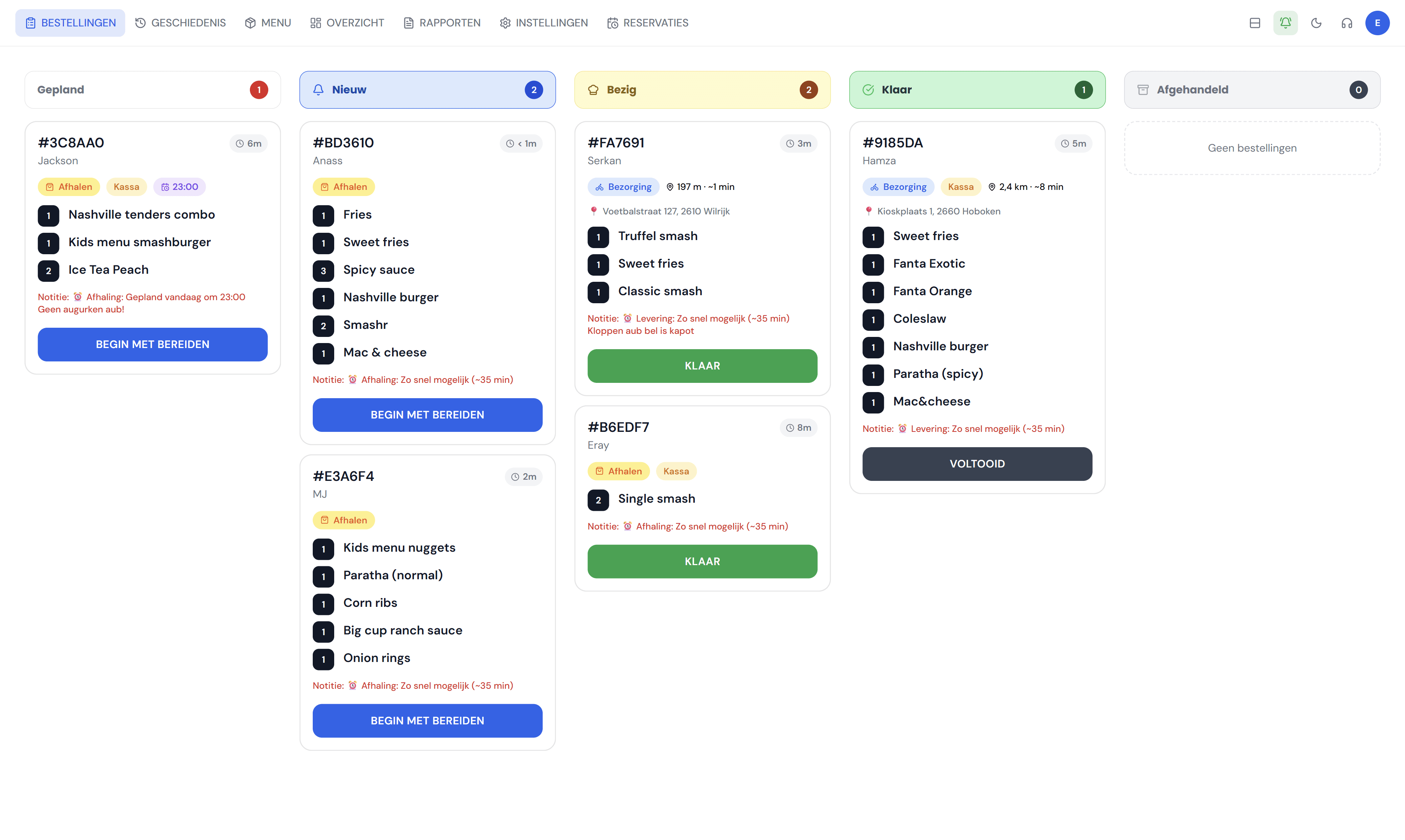 Ordr bestellingen dashboard